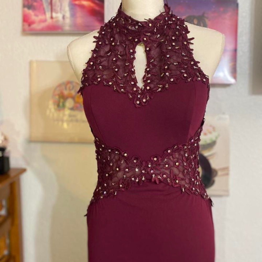 Elegant Burgundy Halter Dress